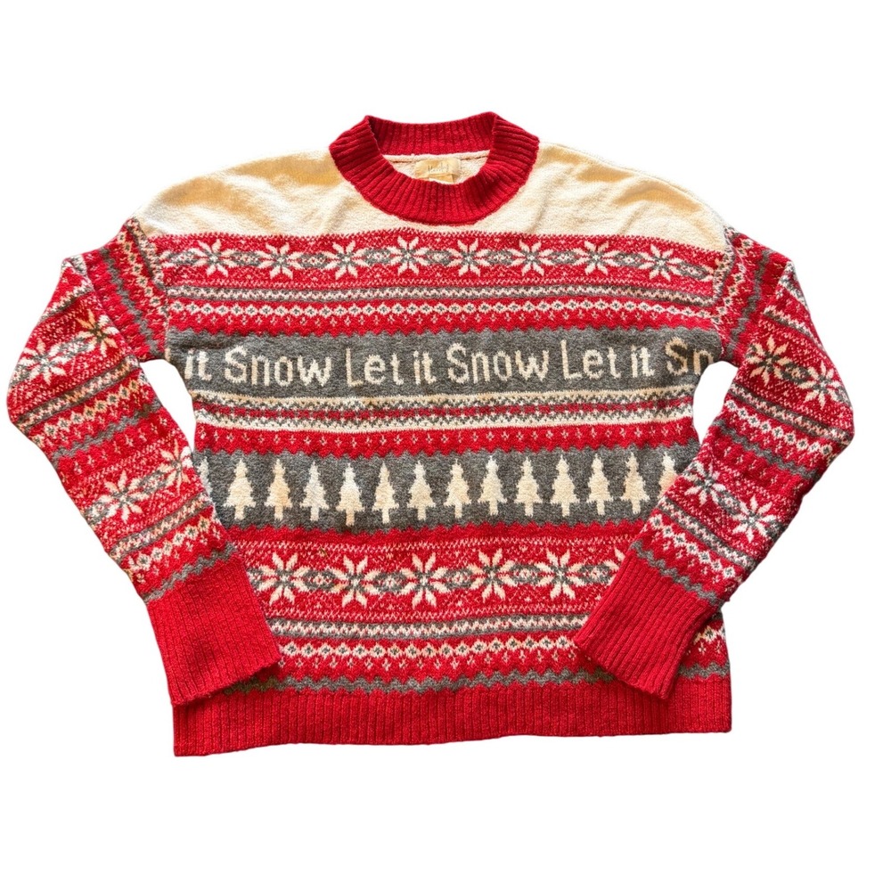 Kaisley Let It Snow Fair Isle Holiday Sweater Red White Grey Small